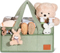 Nappy Caddy Organiser – Baby Changing Basket, Large Capacity Baby Essentials Storage, Soft Teddy Fabric, Detachable Compartments, Long Handles & Rabbit Charm – Green